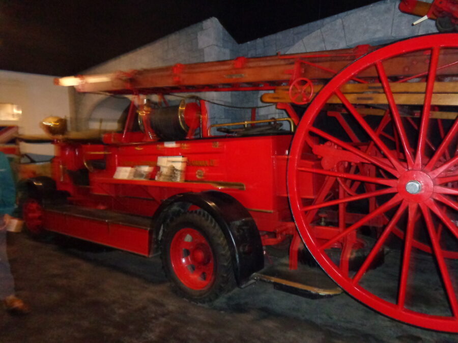 A red fire engine at the German Occupation Museum.