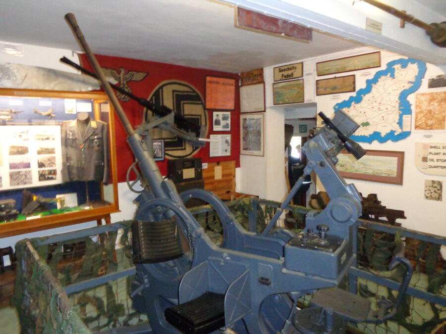 World War Two anti-aircraft gun inside the German Occupation Museum. The German Occupation Museum contains a large collection of artifacts related to the German occupation of the Channel Islands from 1940 to 1945. It is located in the south of Guernsey close to the airport.