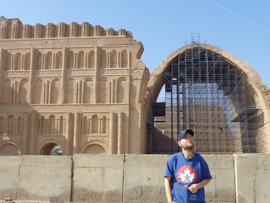 Another view of Tony stood near to the impressive brick arch at Taq Kasra. The arch is considered a landmark in the history of architecture and is the second largest single-span vault of unreinforced brickwork in the world after the Gavmishan Bridge in Iran.
